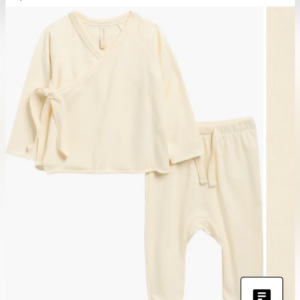 Quincy Mae Wrap Top & Footed Pants Set Ivory - Picture 2 of 3